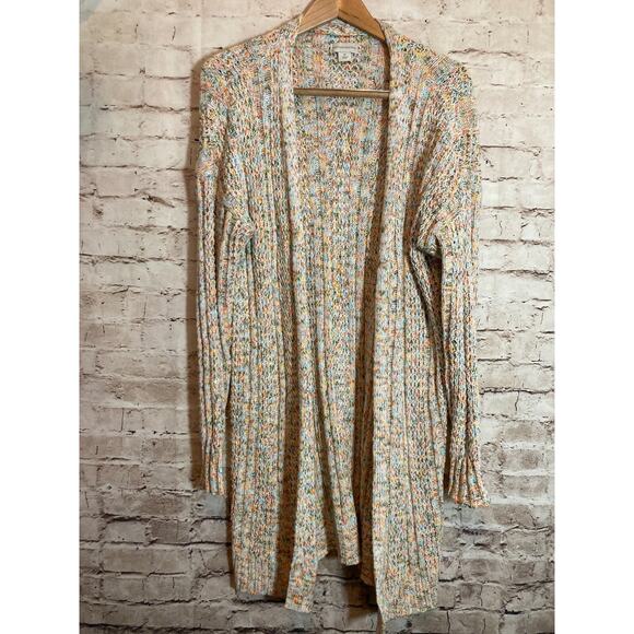 Peyton & Parker Sweater Womens Medium Rainbow Speckled Open Front Long Line - Picture 1 of 12